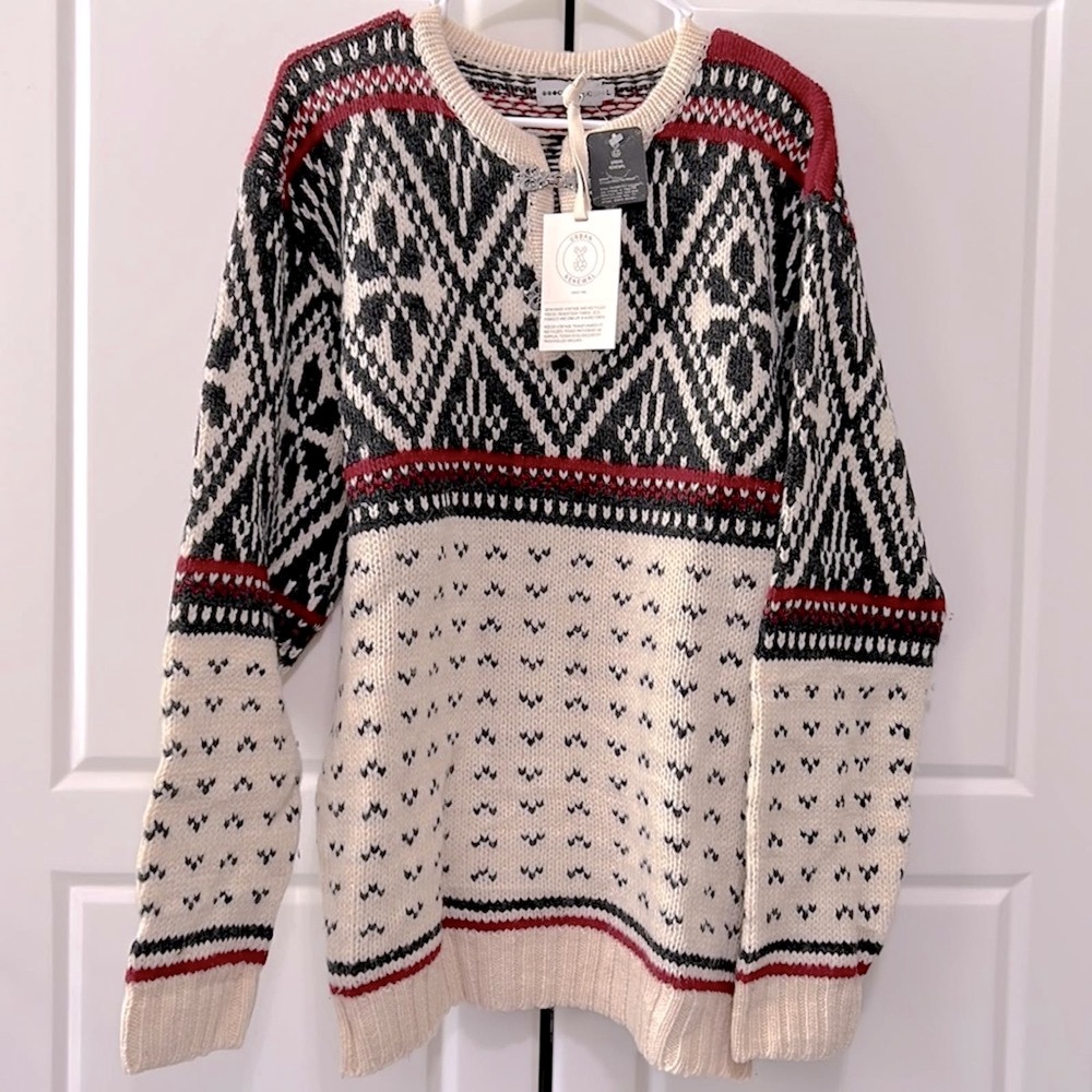 NWT UO Fair Isle Wool Sweater Cream Sz M/L Metal Details